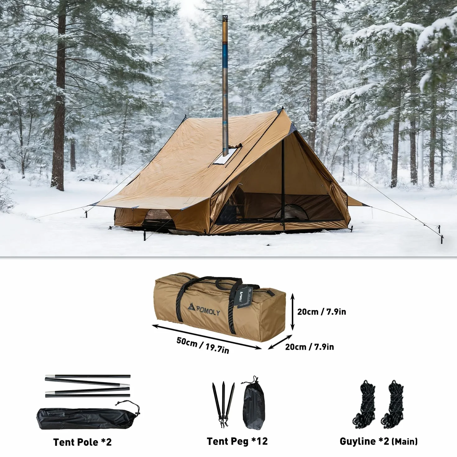 POMOLY CHALET 70 Pro, przenośny namiot kabinowy z podnośnikiem kuchennym i dwoma drążkami namiotowymi dla 1-2 osób, na wędrówki, polowanie, wędrówki z plecakiem | 2024