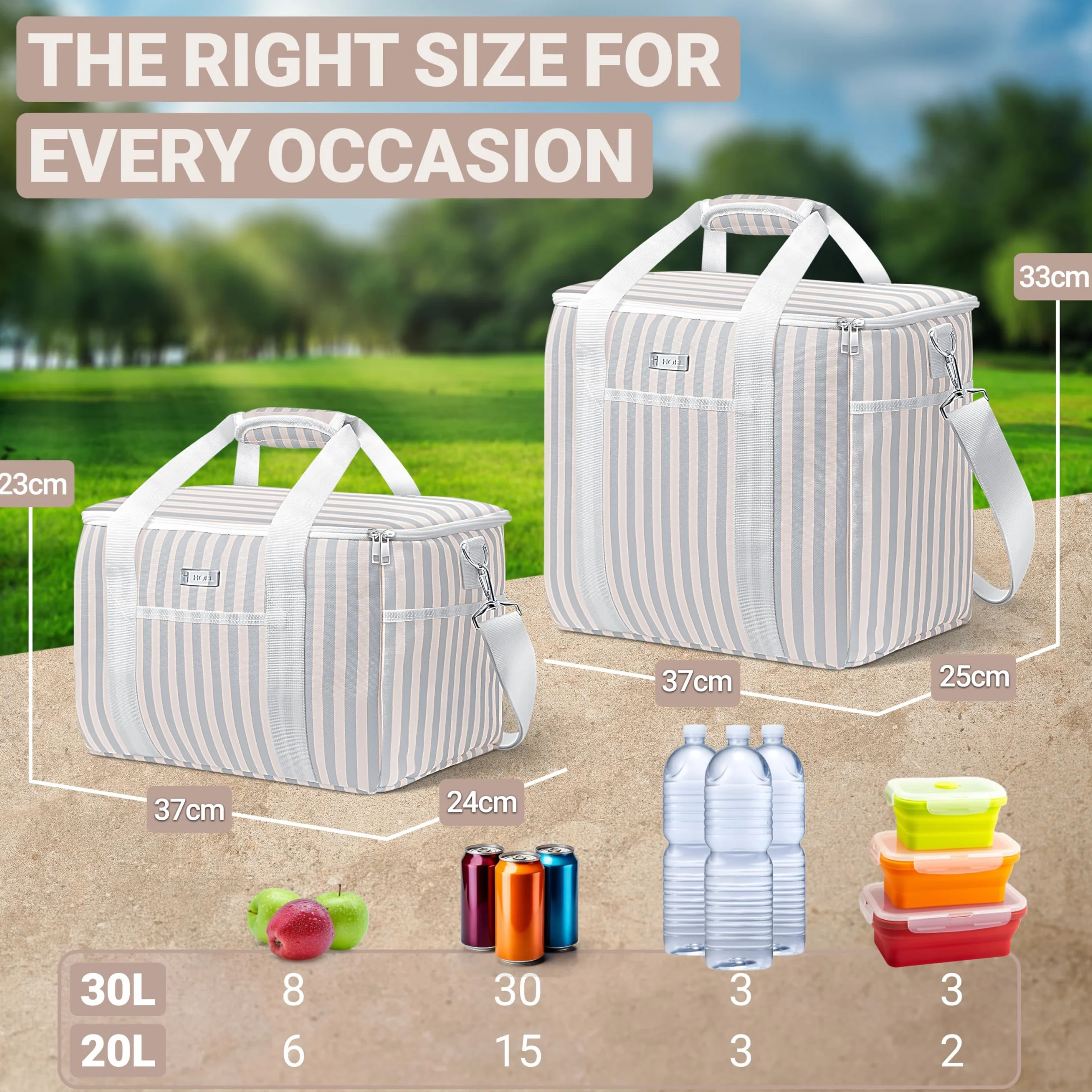 HOEL Torba chłodząca, duża, 20 l/30 l, składana – izolowana torba termiczna – torba na lunch wodoszczelna i zabezpieczona przed wyciekiem – torba izolacyjna do samochodu i na zakupy – torba piknikowa