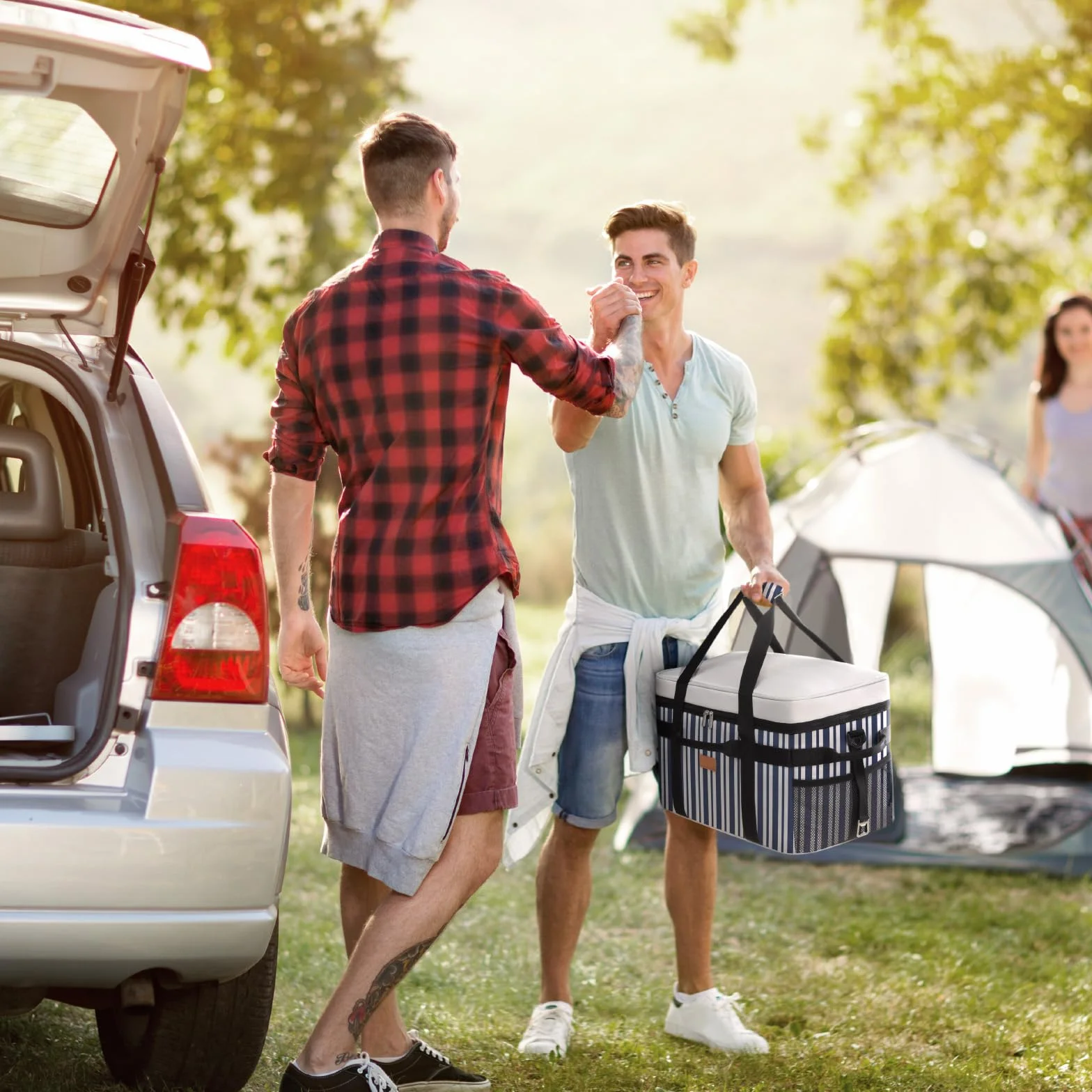 Lifewit Torba Termiczna 30L, Duża Torba na Lunch Izolowana, Lunch Box Dla Kobiet Mężczyzn, Cooler Bag Przenośna z Wieloma Uchwytami na Piknik Camping Grill, Niebiesko-szare Paski