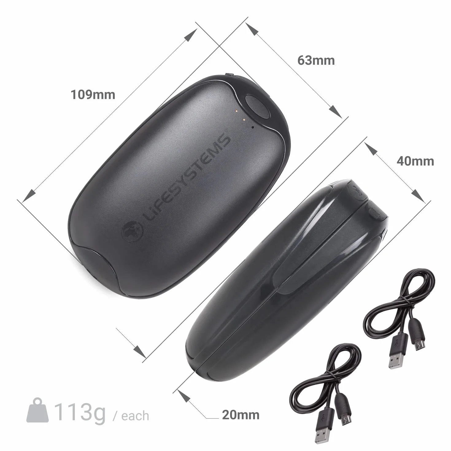 Lifesystems Dwupak dwupakowy ogrzewacz do rąk z funkcją Power Bank, USB i USB C, 2 x 5000 mAh, 3 ustawienia ogrzewania, ciepło do 9 godzin