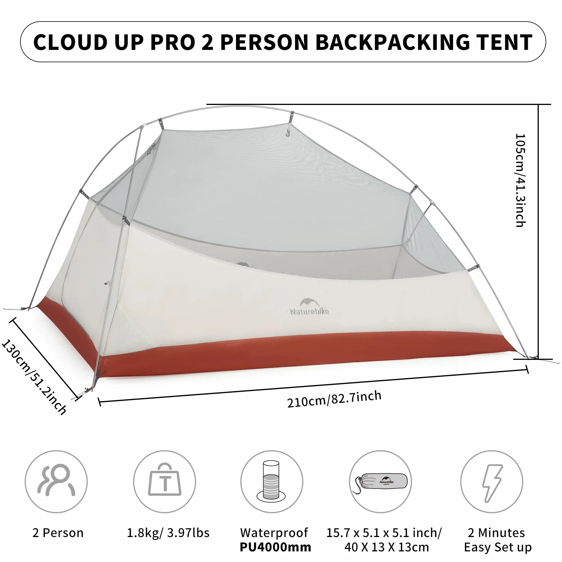 Naturehike Cloud-Up 2 Ultralight Tent Namiot z Plecakiem dla 2 Osób Piesze Wycieczki Kemping na świeżym Powietrzu
