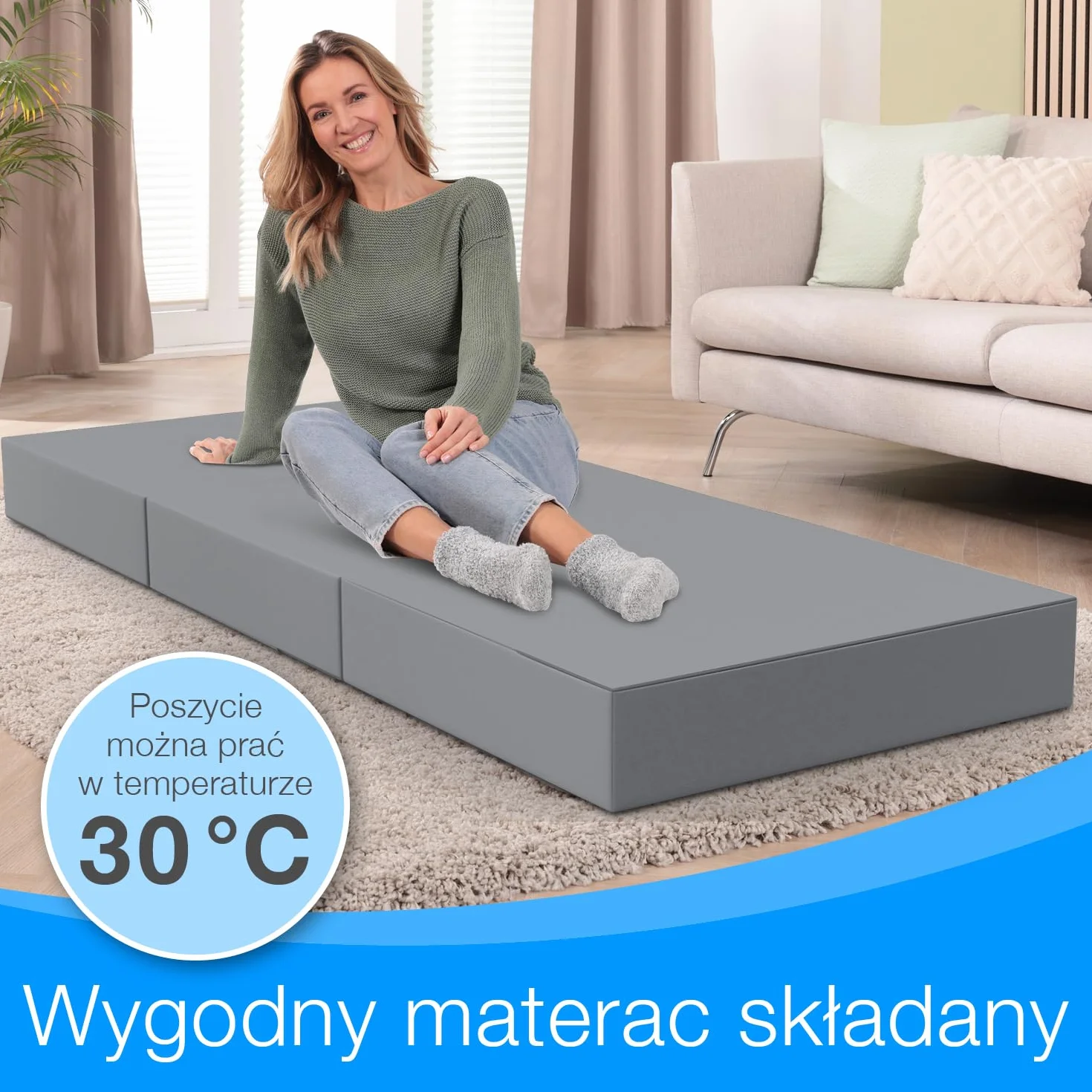 ELONEO Materac Składany - 3-Częściowy Materac Turystyczny dla Osoby Dorosłej, Pianka o Grubości 15 cm, Nadaje Się do Prania, Jednoosobowy (Szary, 90 x 200 x 15 cm)