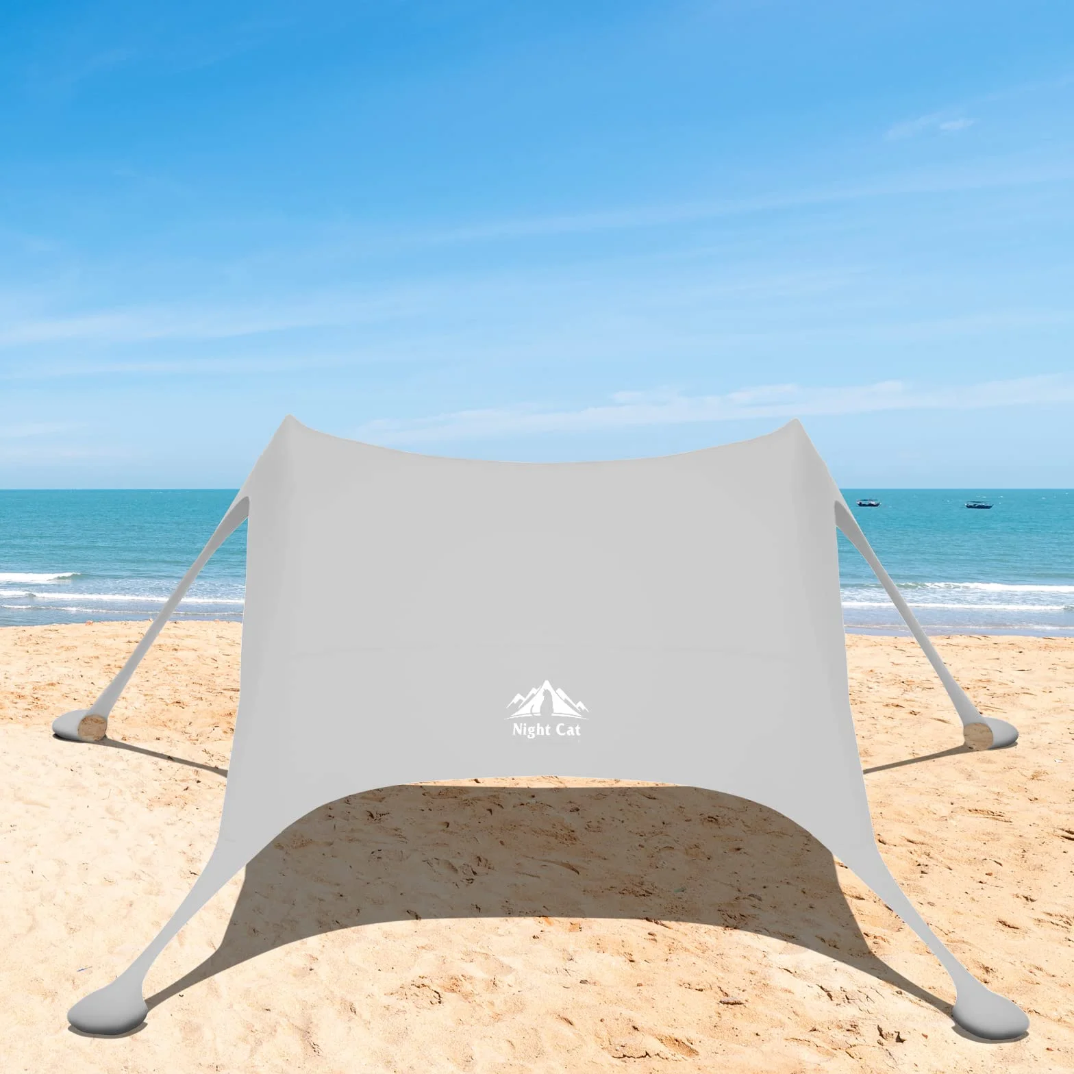 Night Cat Beach Tent Shade Sail UPF 50+ UV Protection, Sand Anchor Aluminium Poles for Beach Park Backyard