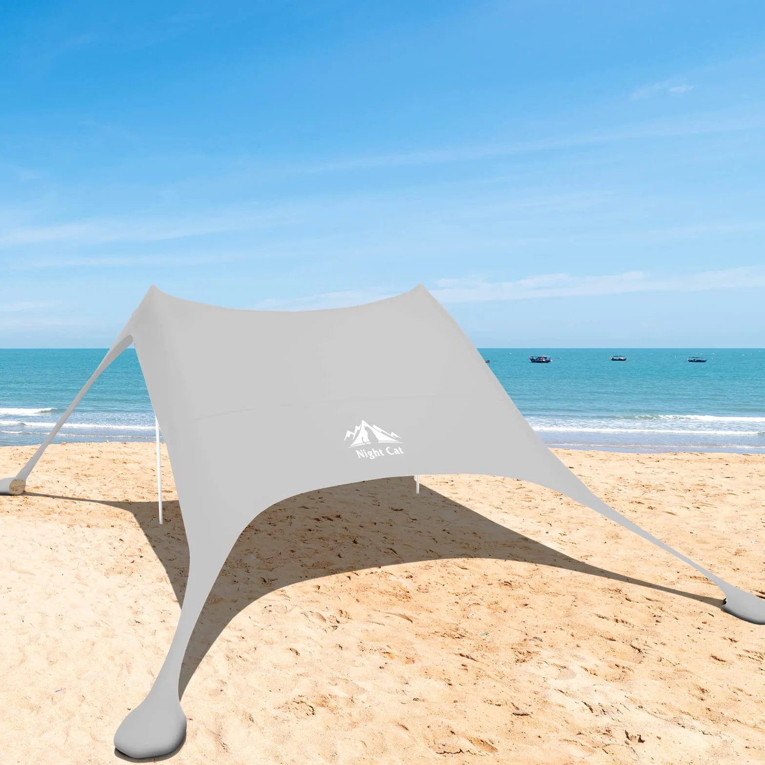 Night Cat Beach Tent Shade Sail UPF 50+ UV Protection, Sand Anchor Aluminium Poles for Beach Park Backyard