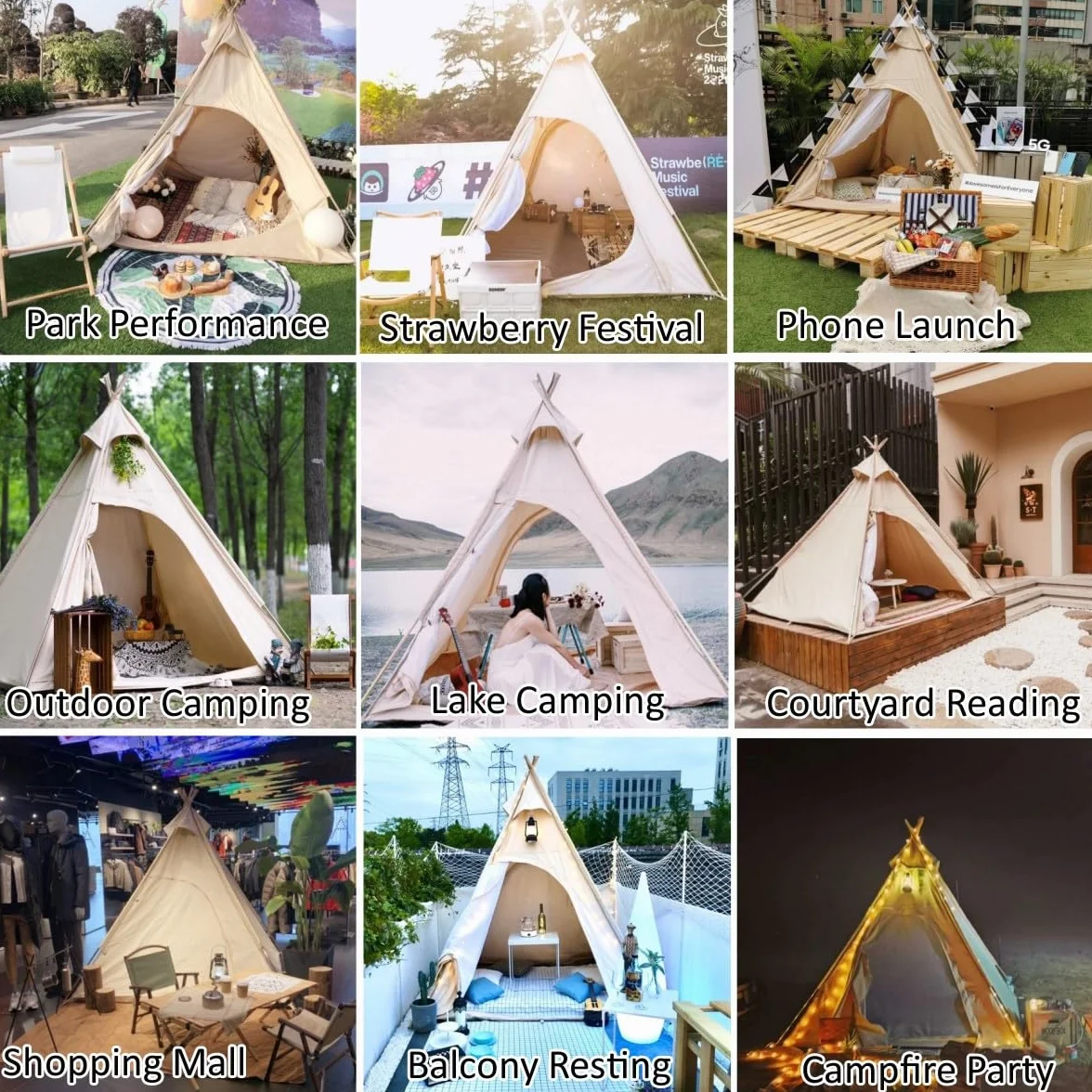 Outdoor 2M Canvas Camping Piramida Tipi namiot dla dorosłych indyjski tipi namiot dla 2 ~ 3 osób