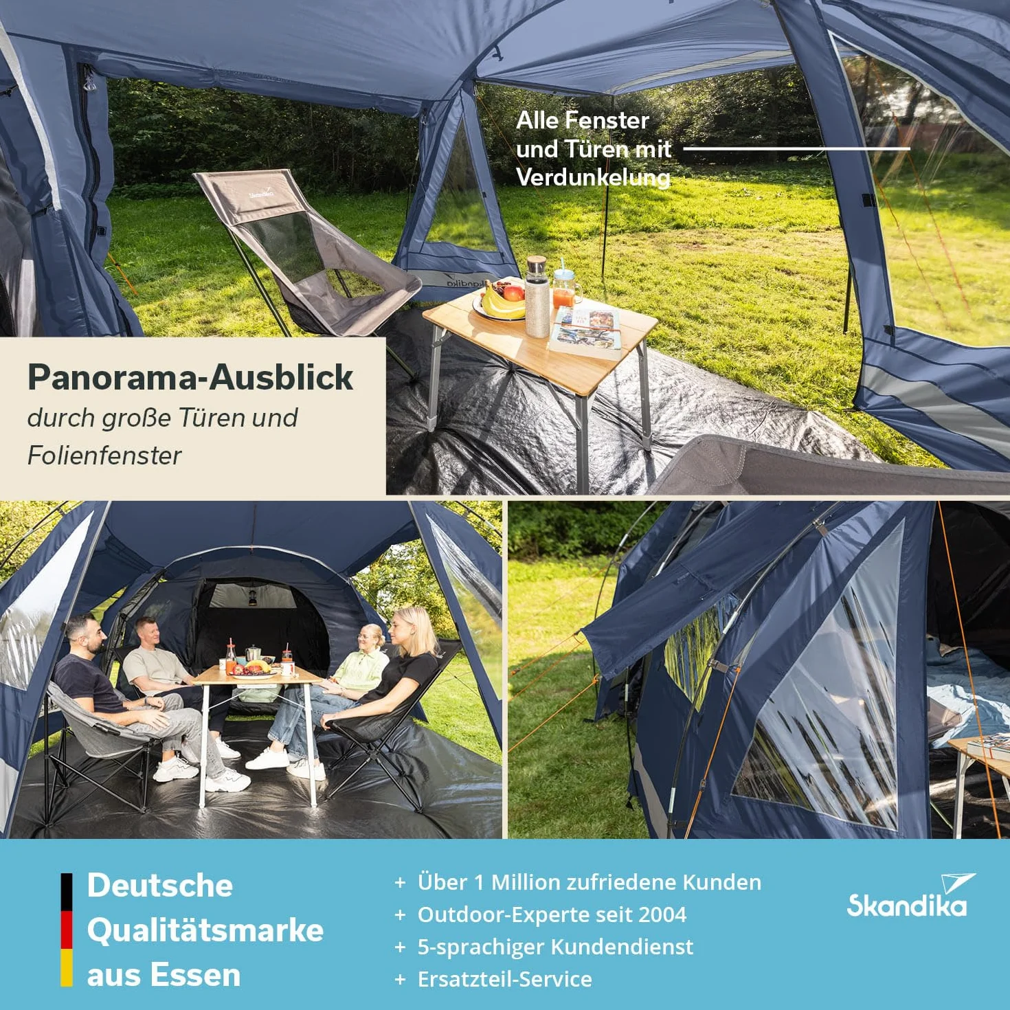 Skandika Kambo namiot tunelowy dla 4-8 osób, ciemna kabina sypialna, dla 4-8 osób, wodoszczelny, 3000 słupa wody, 3 wejścia, dach przeciwsłoneczny, przedsionek namiotowy, namiot rodzinny, namiot o