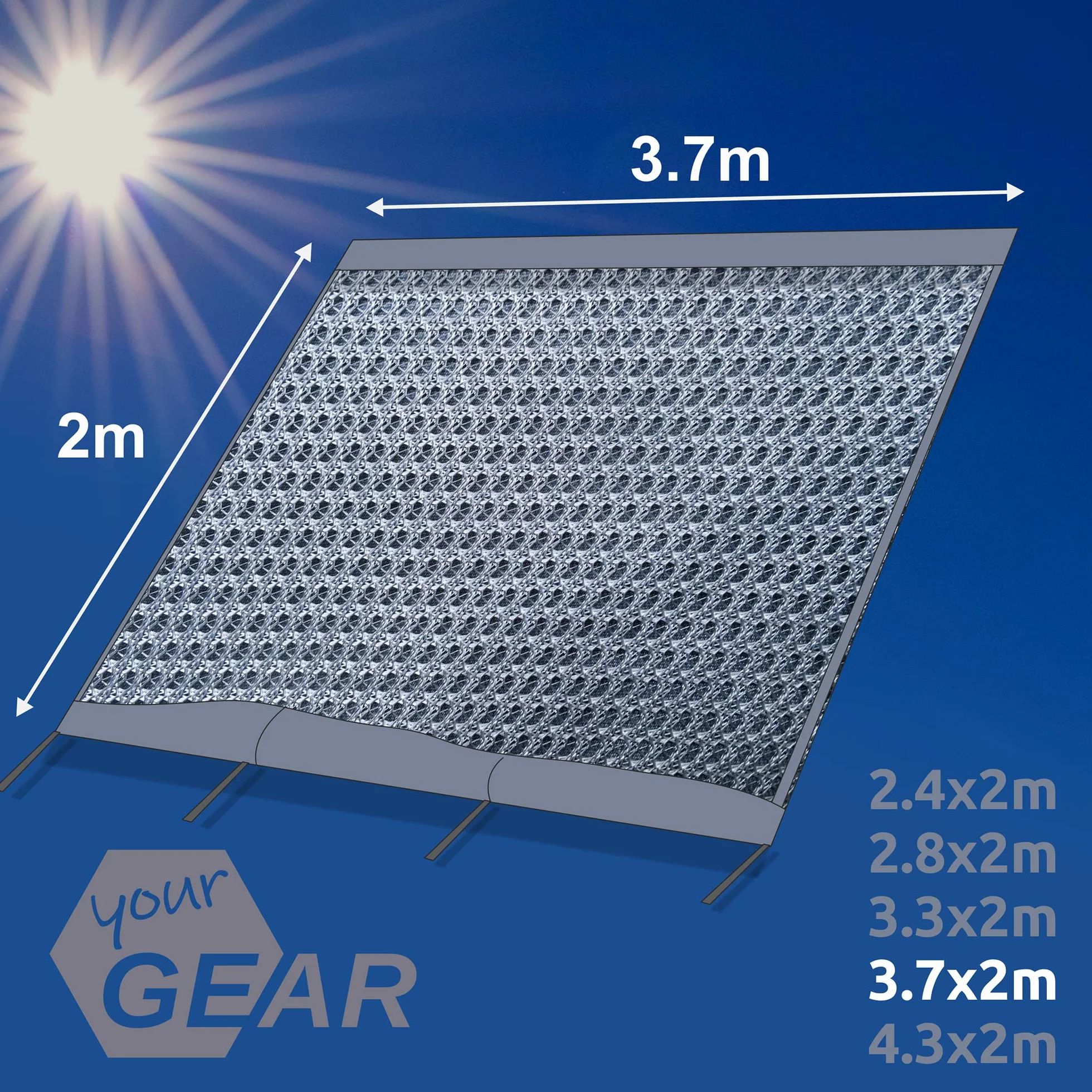 your GEAR Sun & Rain Blocker – przednia ścianka markizy lub ściany boczne do markizy – różne rozmiary – ochrona UPF 50+, słup wody 5000 mm, 3 paski o Ø 4,3 6,2 i 7 mm, szerokości od 240 do 480 cm