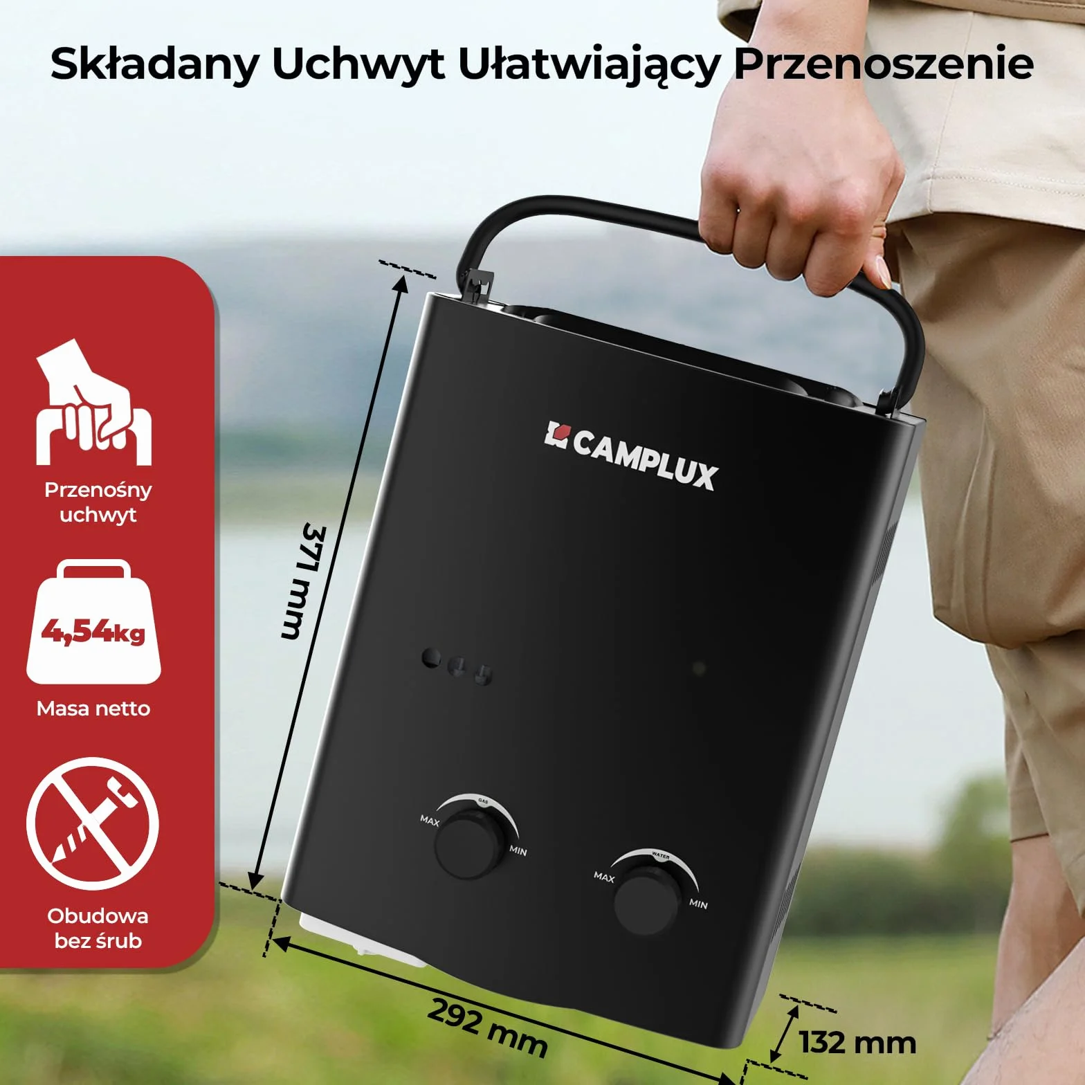 CAMPLUX AY132BP43-DE 5L Gazowy Podgrzewacz Wody z Pompką Wodną 12V, 10kW
