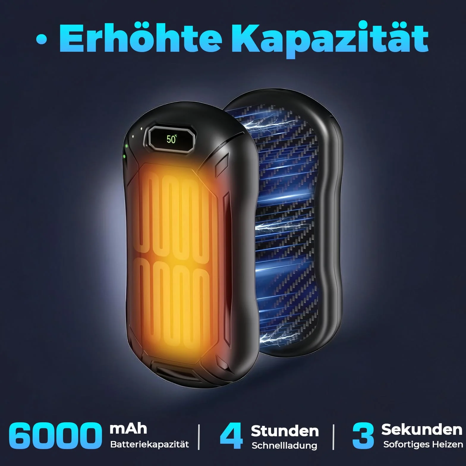 Paczka 2 sztuk podgrzewaczy rąk naładowanych o pojemności 6000 mAh, 3 stopnie regulowanej temperatury, idealne do kempingu, narci, polowania oraz prezentów na Boże Narodzenie