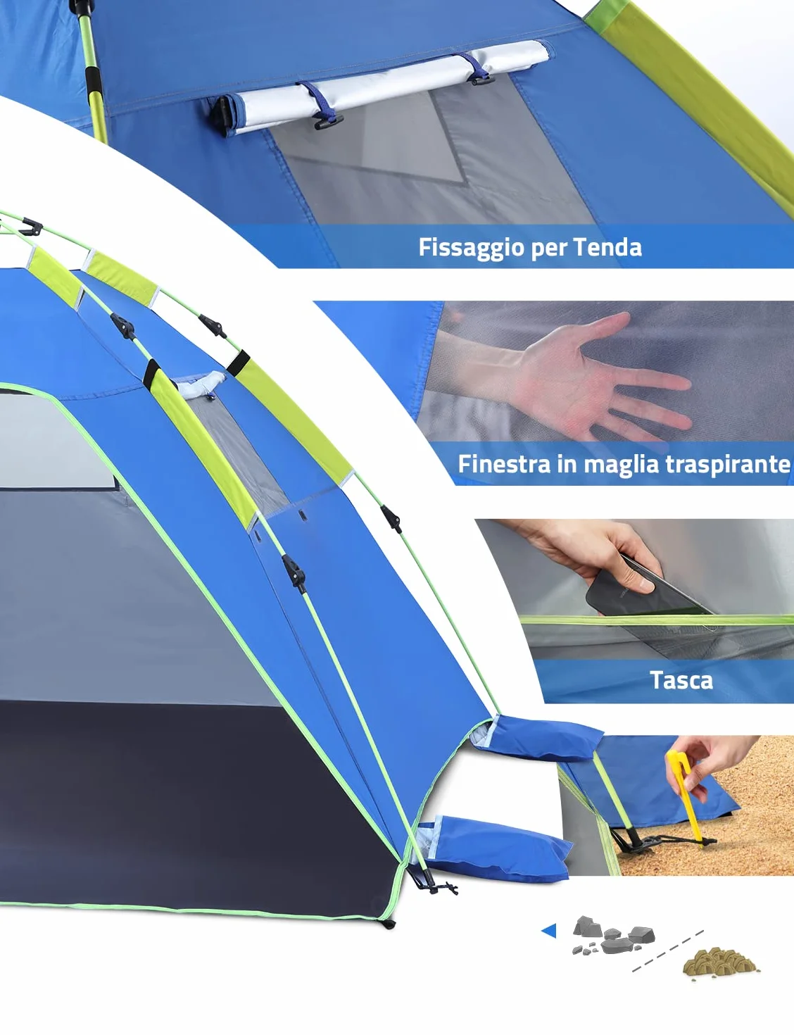 Glymnis Namiot Plażowy Quick Up - Namiot Plażowy z Zamkiem Błyskawicznym, Ochrona przed Promieniowaniem UV 50+, Mały Rozmiar Po Spakowaniu, Dla 3-4 Osób