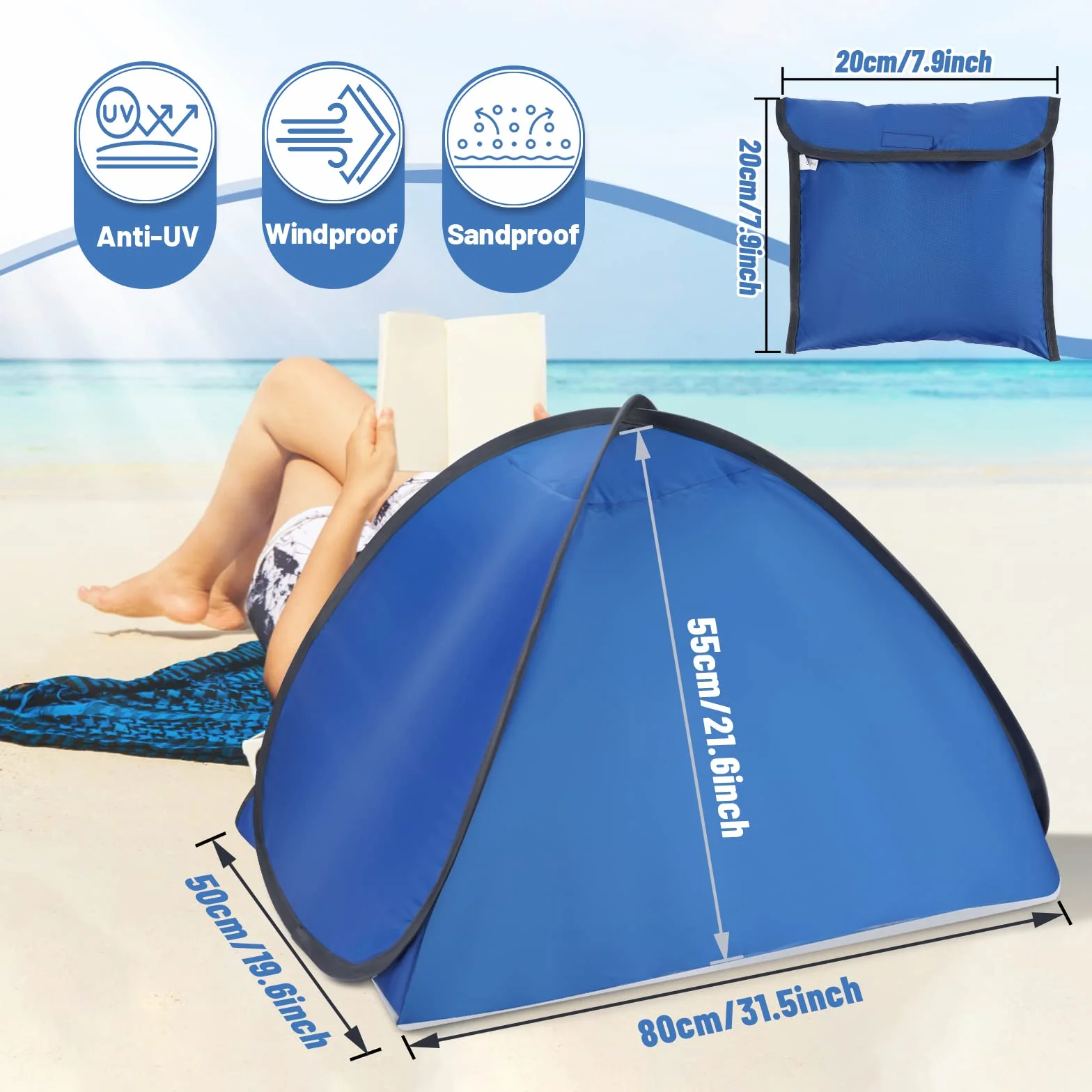 Namiot plażowy rozkładany, mini osobisty namiot przeciwsłoneczny, namiot plażowy dla zwierząt, namiot chroniący głowę twarzy z uchwytem na telefon i torbą do przechowywania, zadaszenie