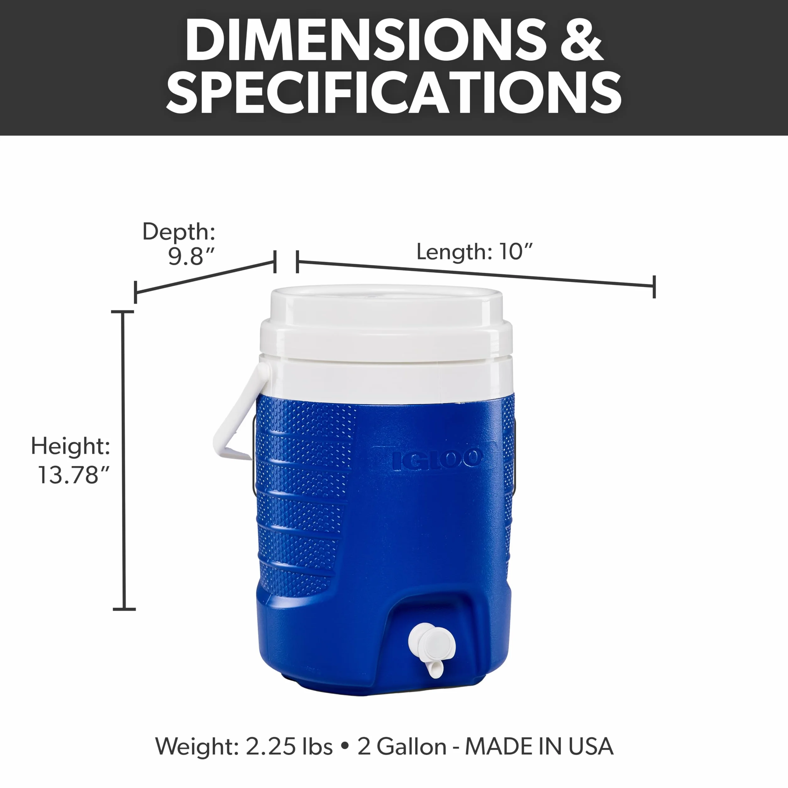 IGLOO Sport dozownik napojów 2 Gallon 7,6 L – Izolowany pojemnik chłodzący na sport, kemping & outdoor – Wytrzymały zbiornik z kranikiem, Majestic Blue, łatwy w czyszczeniu