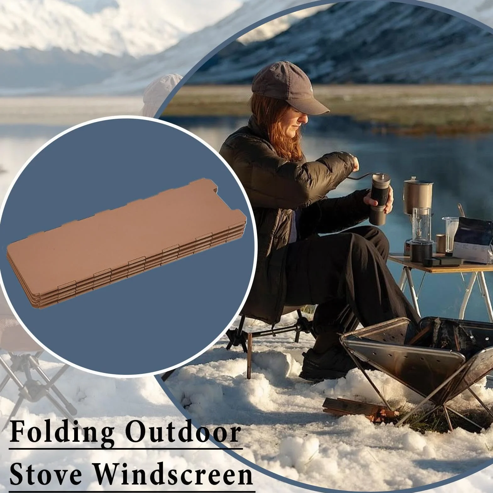 Osłona przedniej kuchenki kempingowej, składana osłona izolacyjna, przenośna osłona przeciwpożarowa, z torbą do przenoszenia, kemping, wędrówki, piknik, 80 x 25 cm