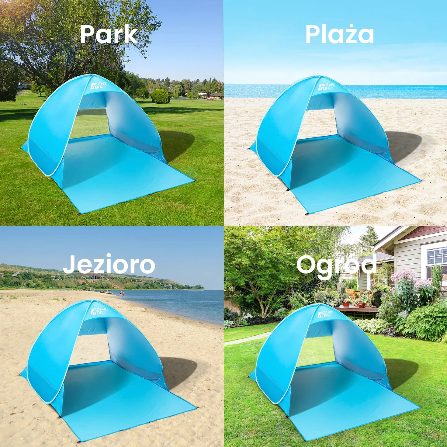 Active Era Namiot Plażowy Pop-Up, Samorozkładający, 2 3 Osobowy, Ogrodowy Dla Dzieci Na Plażę Dorosłych, Kempingowy Rozkładany Lekki Przeciwsłoneczny UPF 50+, z Moskitierą, Osłona przed Promieniowaniem, Niebieski