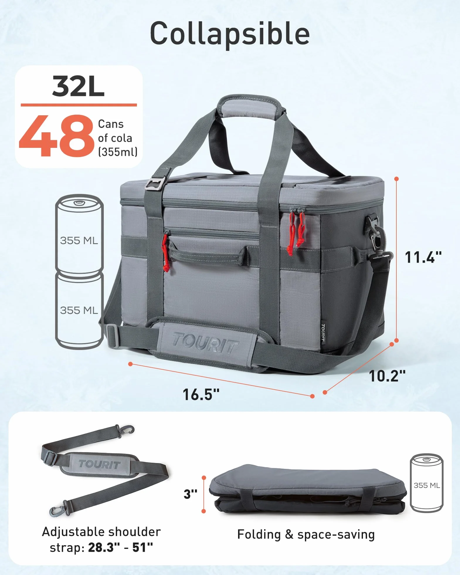 TOURIT Torba chłodząca 48/60 puszek izolowana miękka torba chłodząca duża składana torba chłodząca 32/40 l chłodziarki na lunch na piknik, plażę, do pracy, na wycieczkę