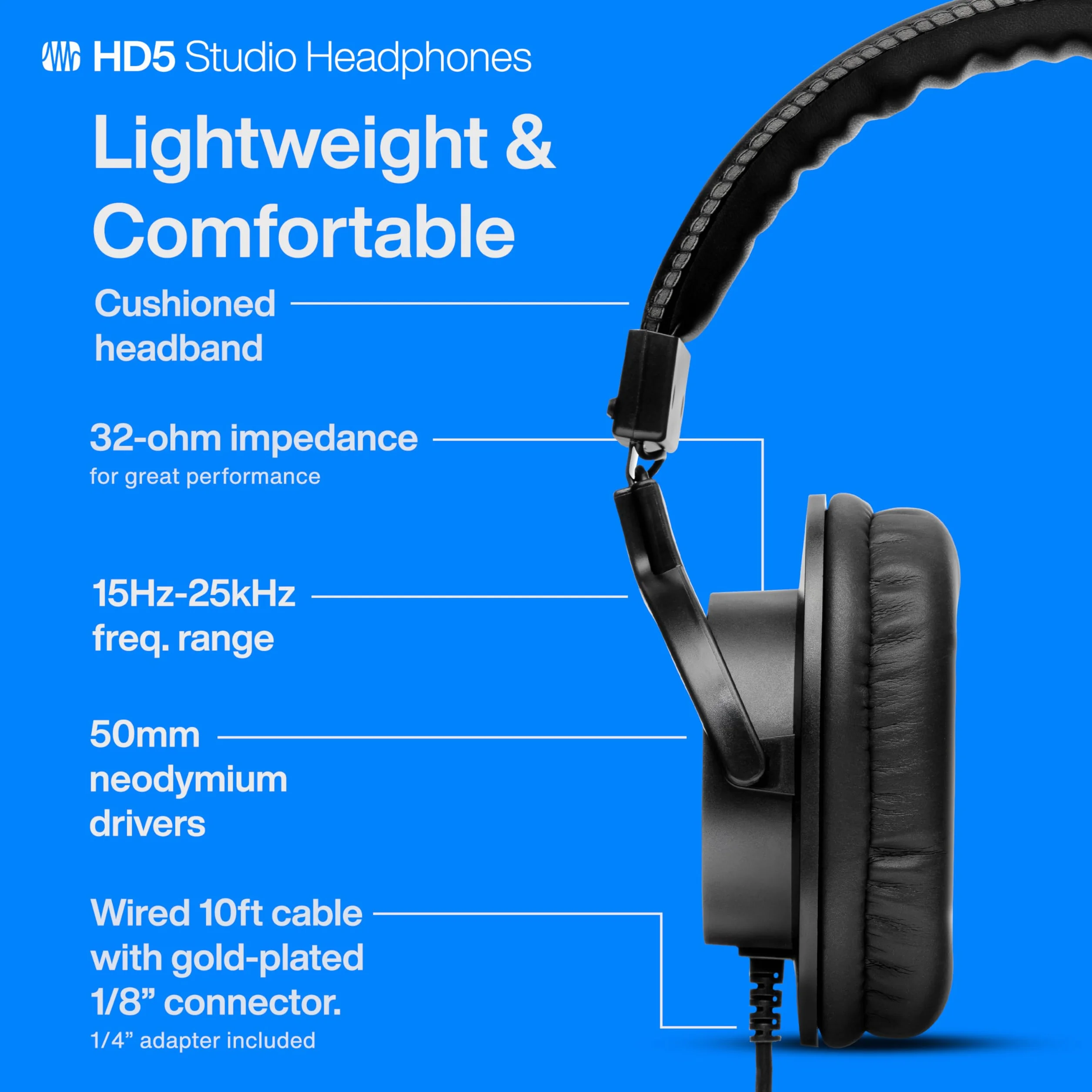 PreSonus Profesjonalne słuchawki monitorujące HD5, czarne